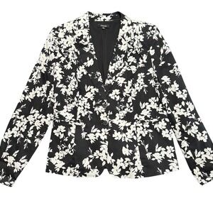 PREMISE Black‎ White Floral Print Blazer Jacket Women Size 10 Button Up Office
